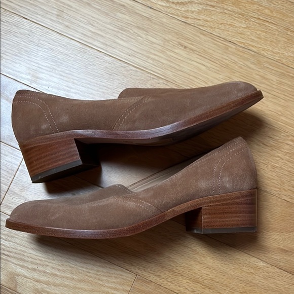 Soludos Tan Suede Loafers with 2" Heel - Picture 6 of 9